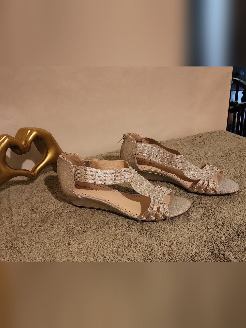 Charter Club Women's Silver Glitter Strappy Wedge Sandals